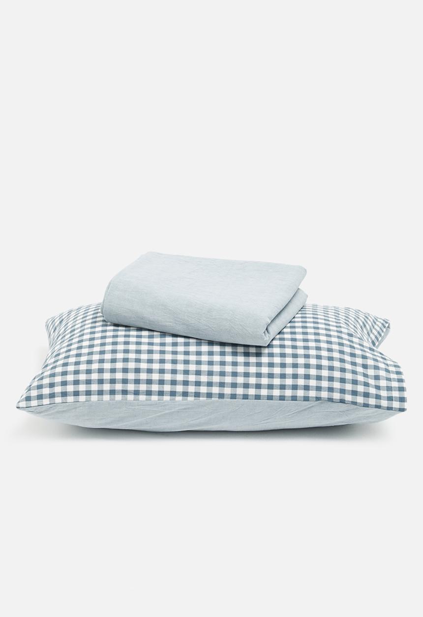 Phlo Studio - Washed cotton duvet cover set - blue check