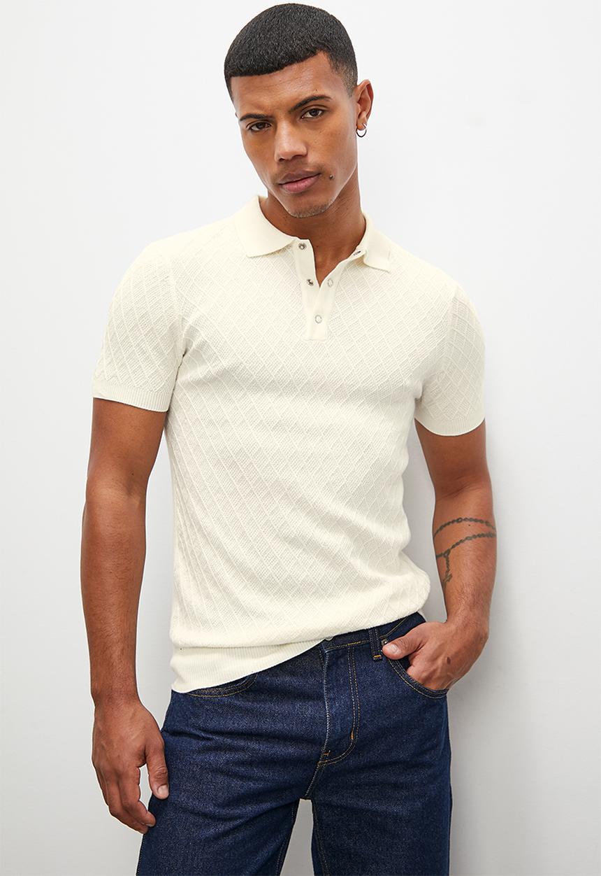 Superbalist - Jacquard s/s knit golfer - cream