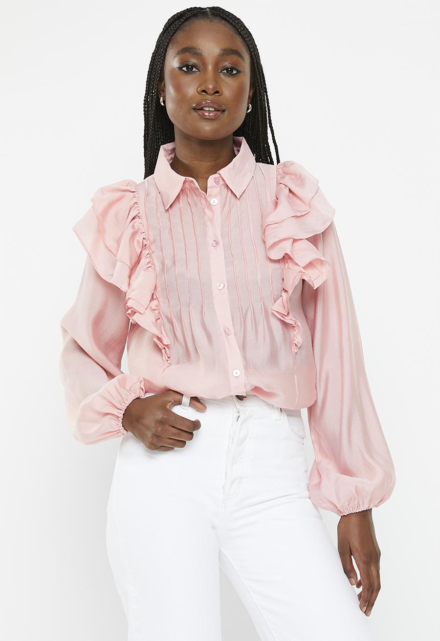 Glamorous - Frill Detail Blouse - Dusty Pink