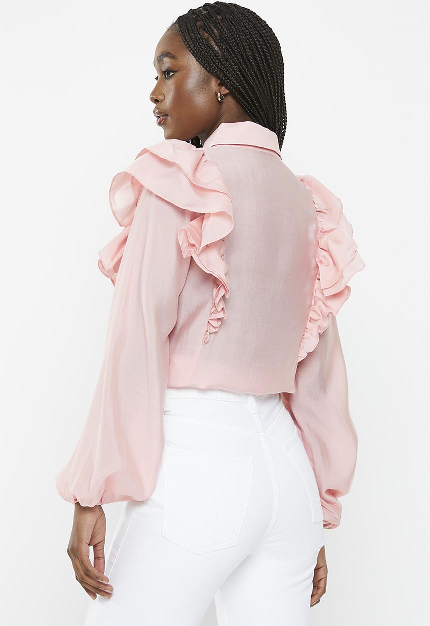Glamorous - Frill Detail Blouse - Dusty Pink