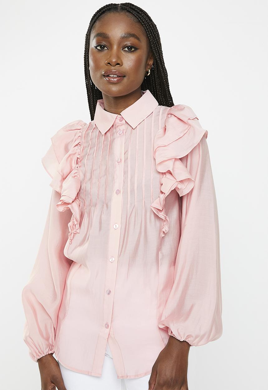 Glamorous - Frill Detail Blouse - Dusty Pink