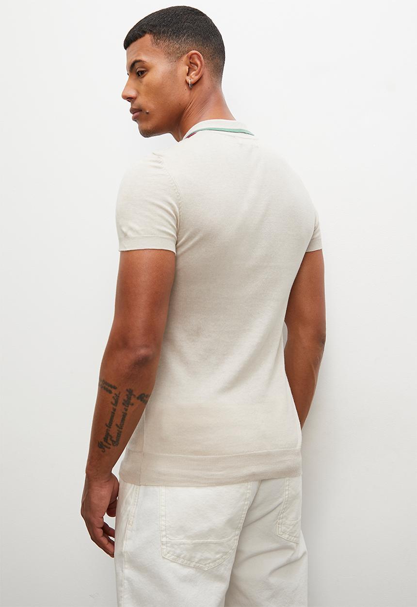 Superbalist - Placket collar s/s stripe knit golfer - stone/sage