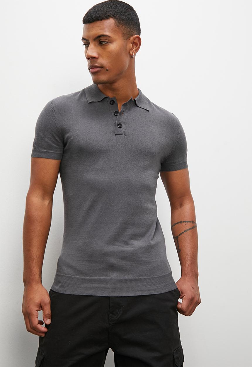 Superbalist - Slim fit s/s knit golfer - charcoal