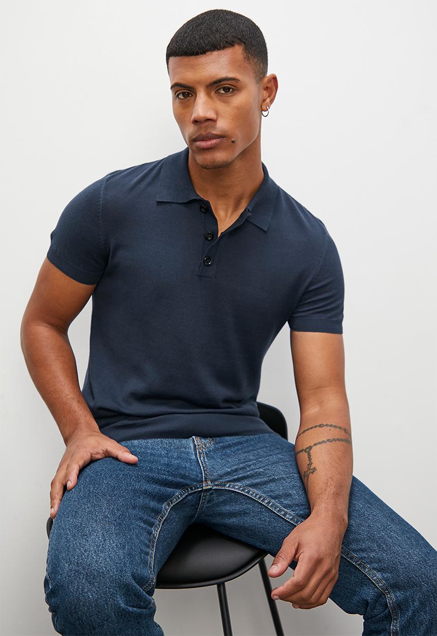 Superbalist - Slim fit s/s knit golfer - navy