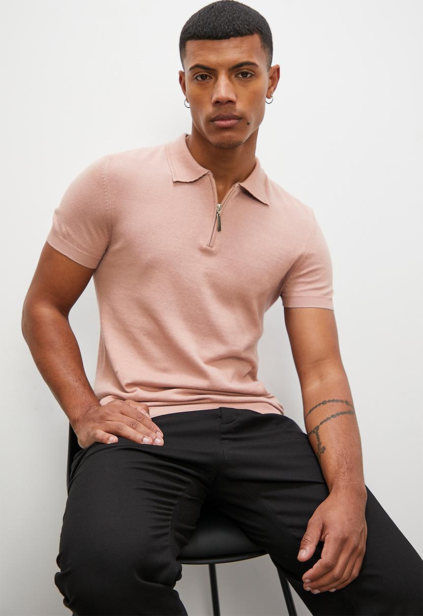 Superbalist - Slim fit zip s/s knit golfer - blush