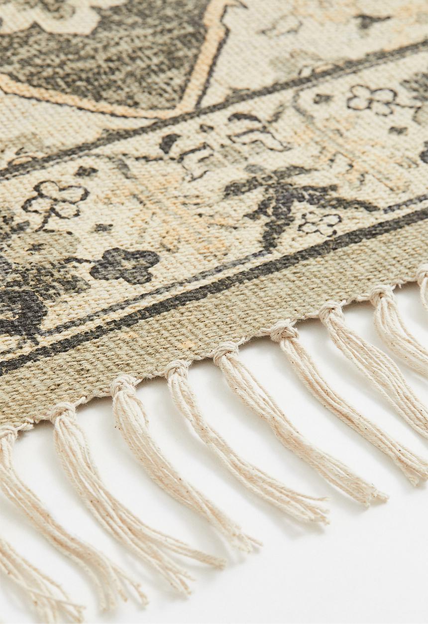 H&M - Fringed patterned rug - light beige/patterned