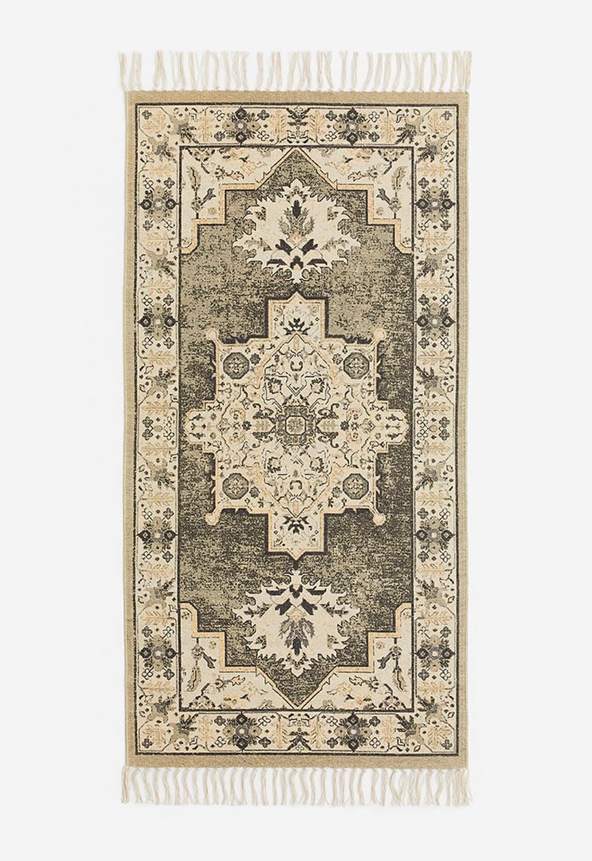 H&M - Fringed patterned rug - light beige/patterned