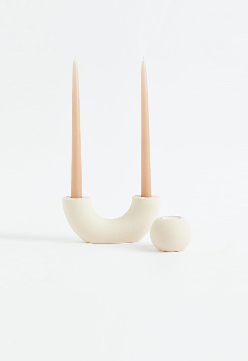 H&M - Stoneware tealight holder - light beige