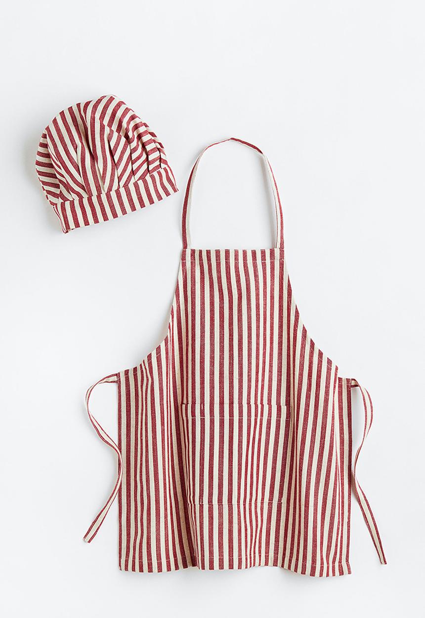H&M - Children’s apron and chef’s hat - red/white striped