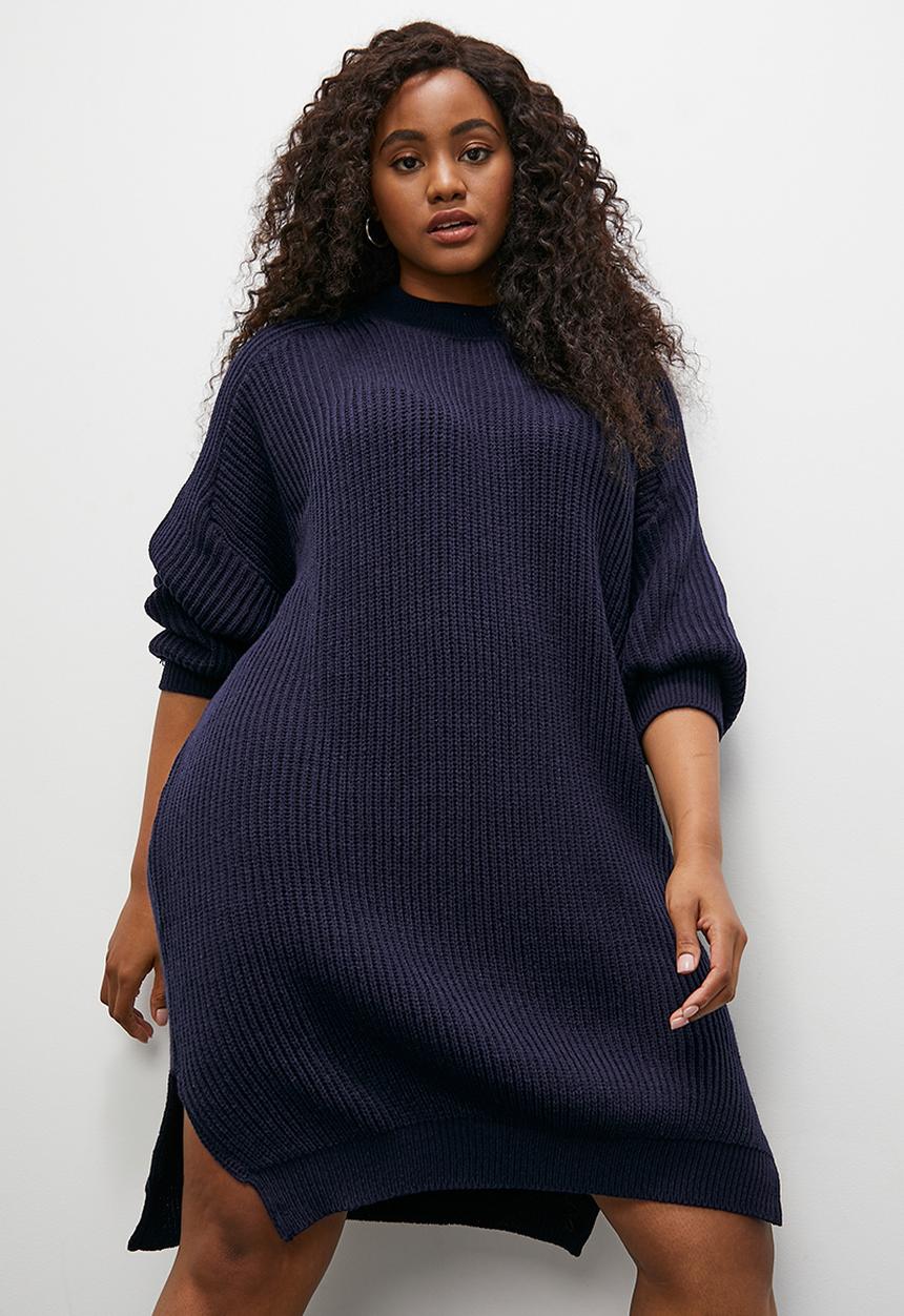 Blake - Crew neck midi knitwear dress - navy