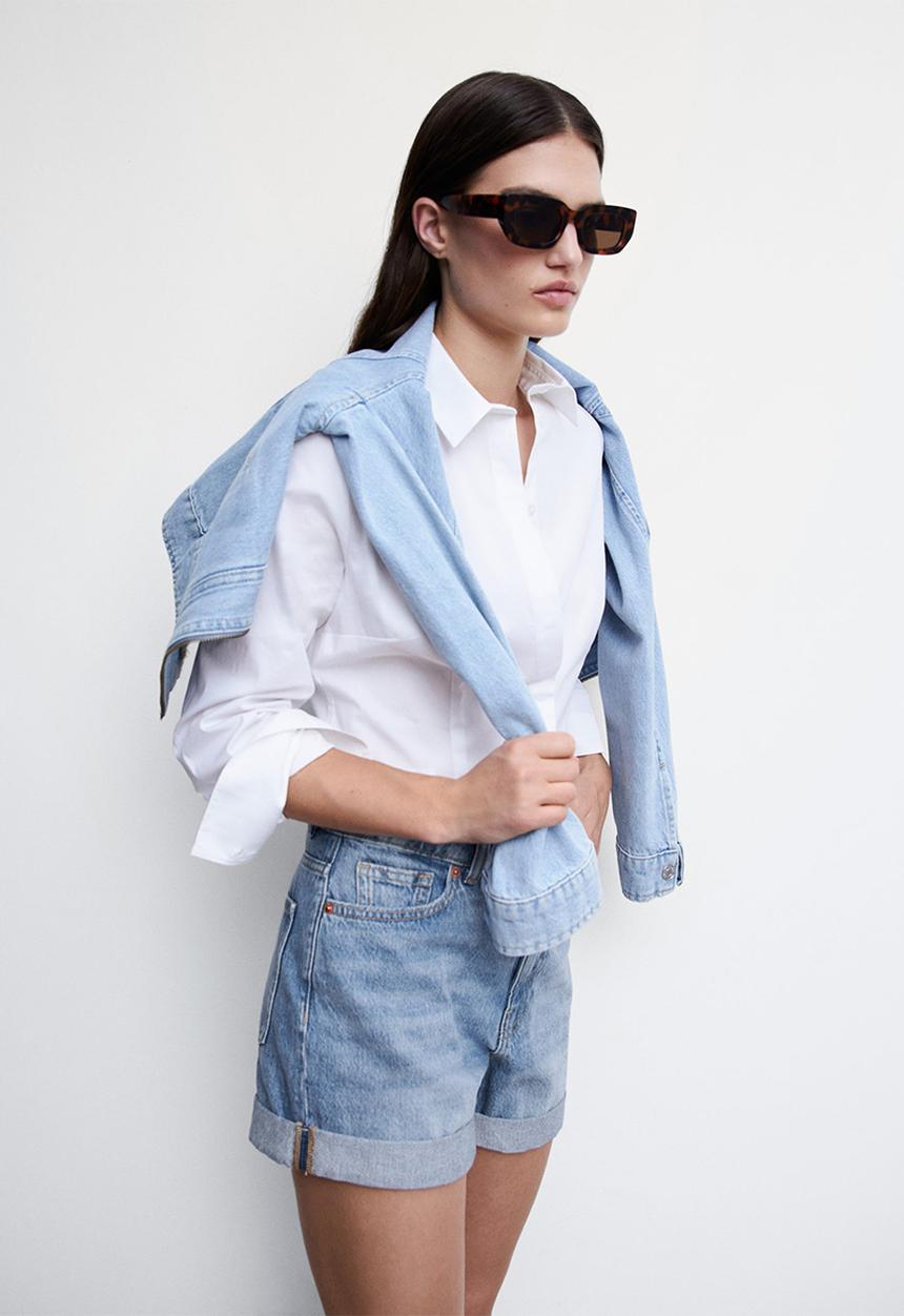MANGO - Shorts mom80 - light denim