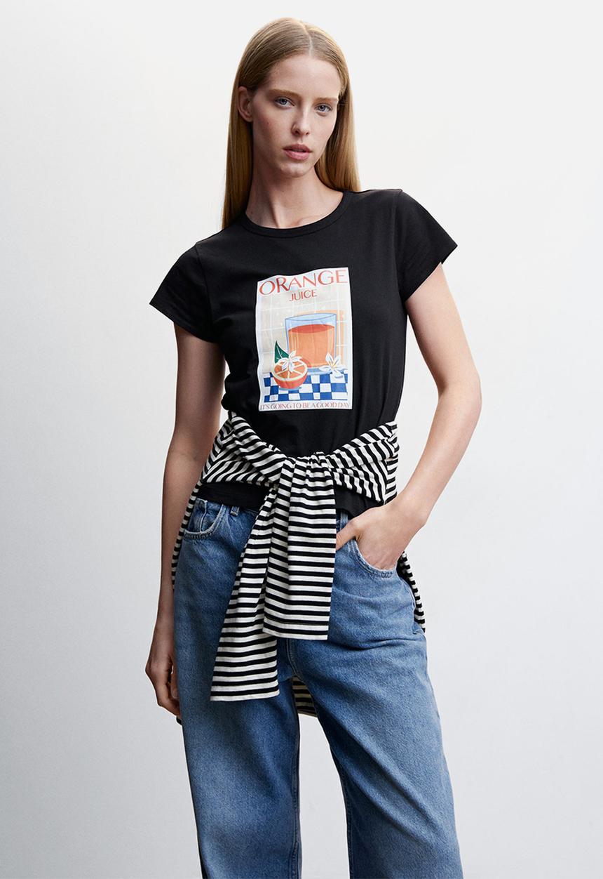 MANGO - T-shirt dine - black