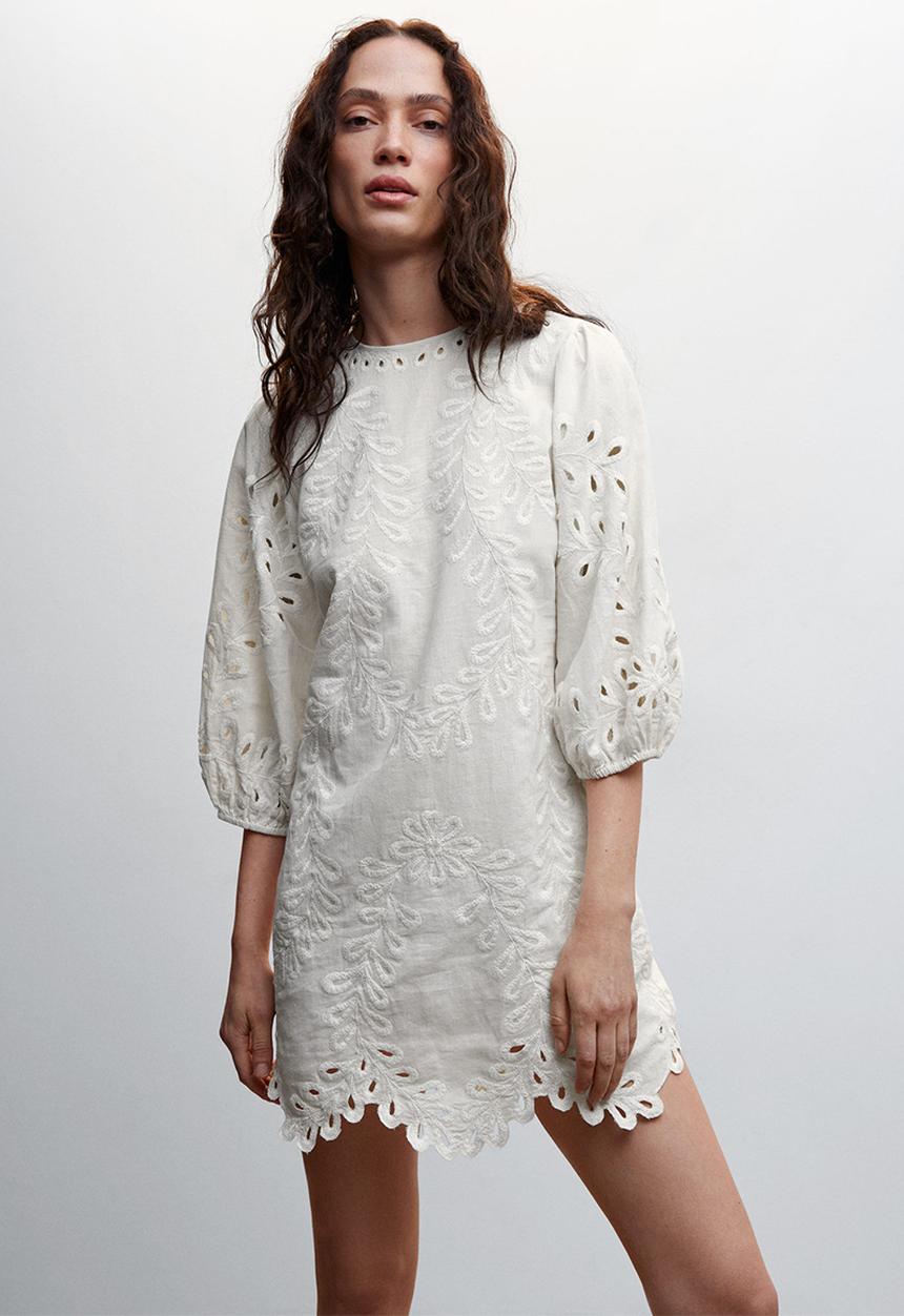 MANGO - Dress embro - ecru