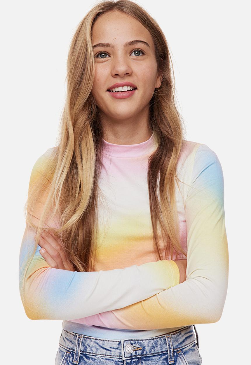 H&M - Long-sleeved jersey top - orange & light pink 