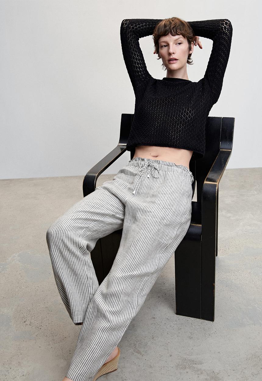 MANGO - Trousers linew - brown