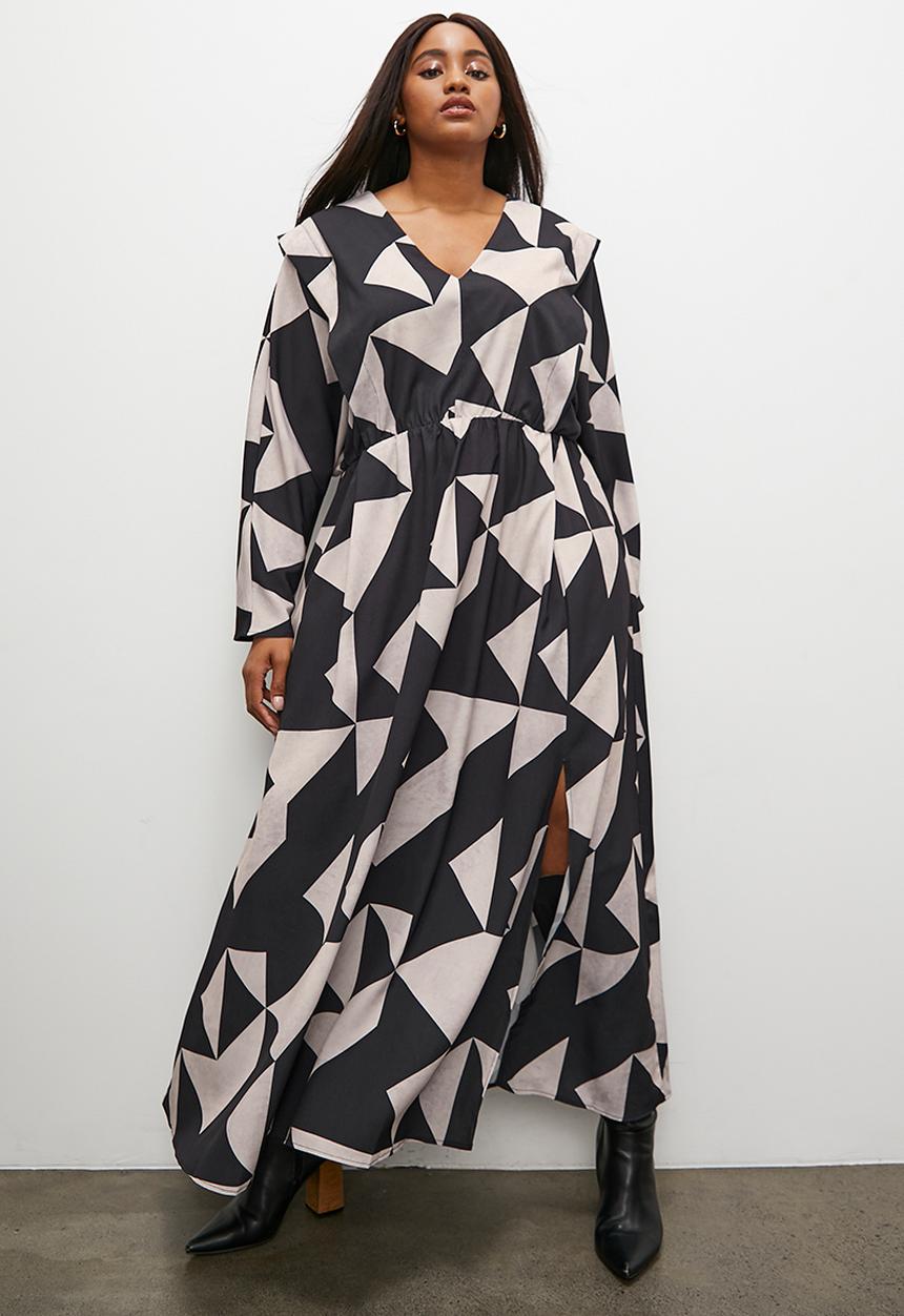 Superbalist - Extended shoulder volume midi dress - grey & black
