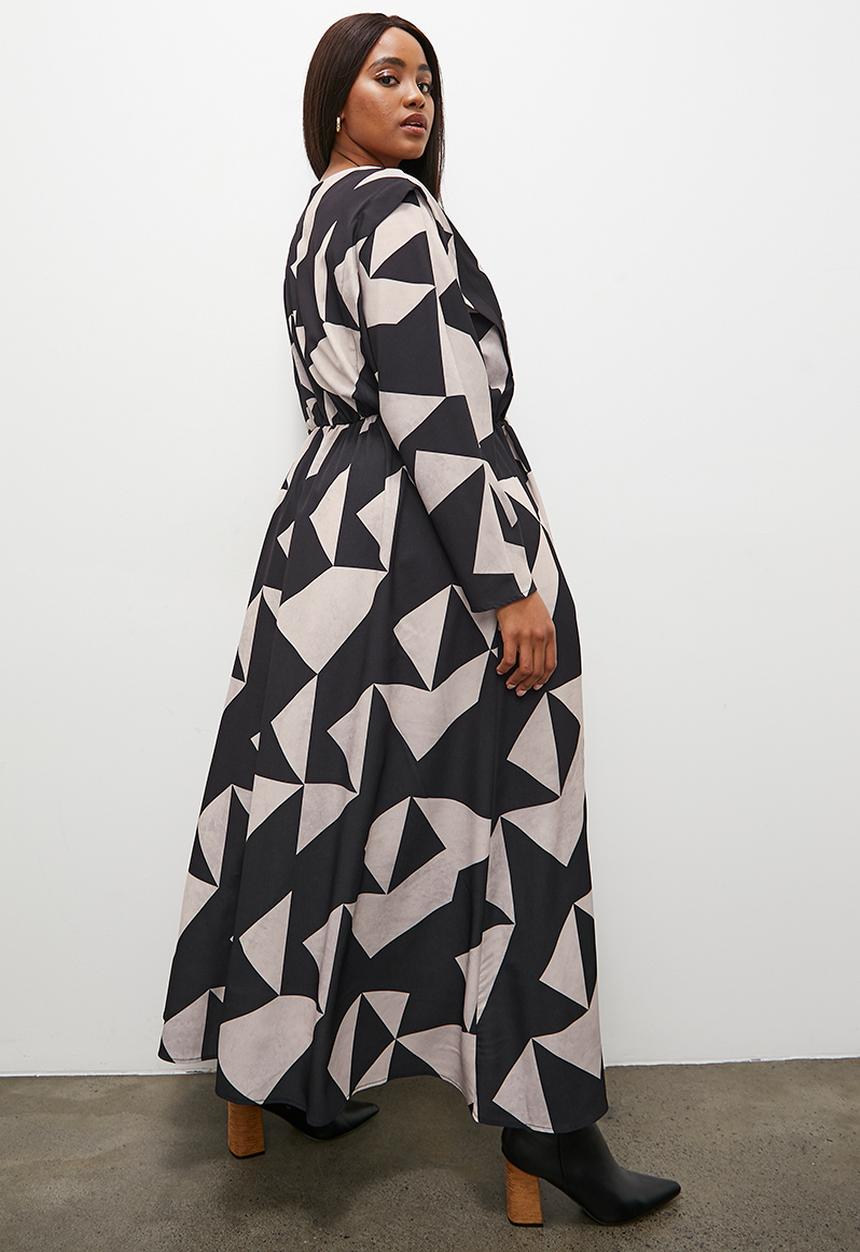 Superbalist - Extended shoulder volume midi dress - grey & black