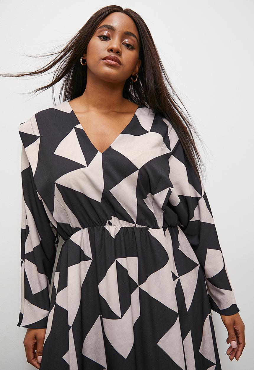 Superbalist - Extended shoulder volume midi dress - grey & black