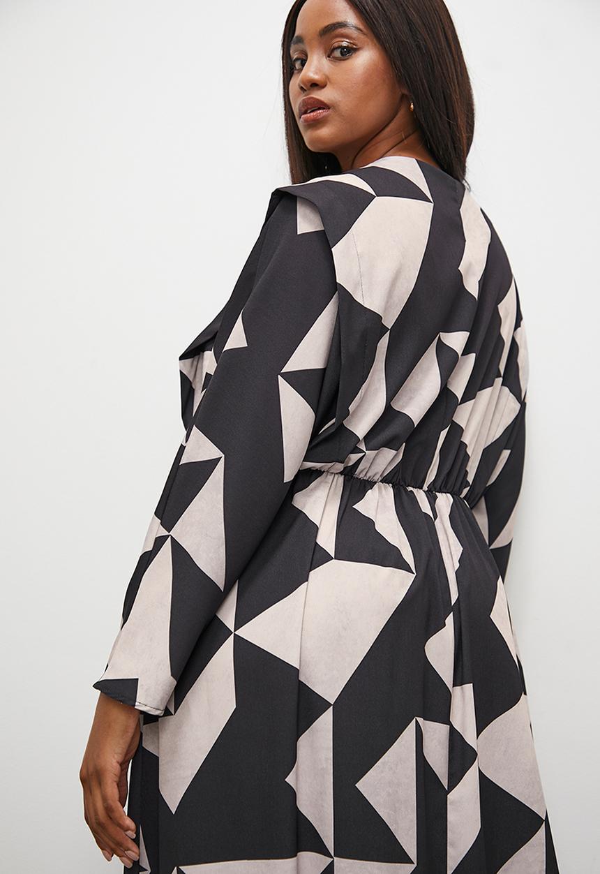 Superbalist - Extended shoulder volume midi dress - grey & black