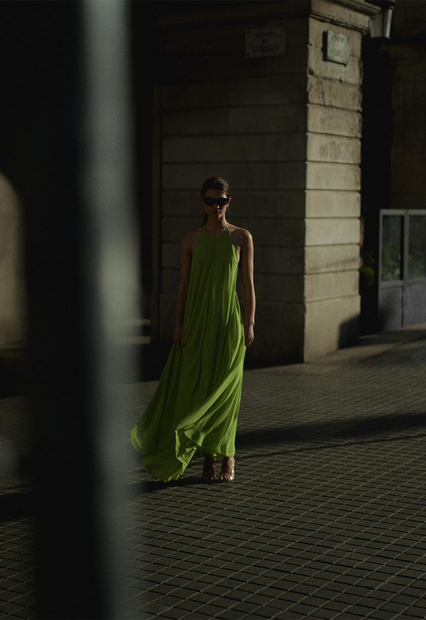 MANGO - Dress yellow - bright green