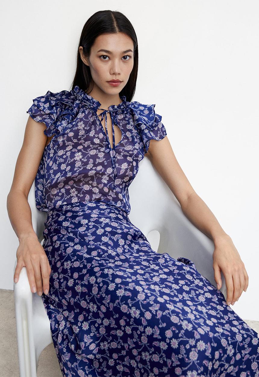 MANGO - Blouse flori - mid blue