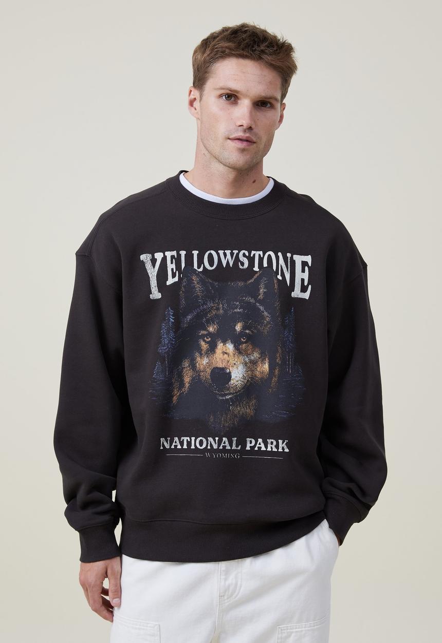 Cotton On - Oversized graphic sweater - washed black/yellowstone