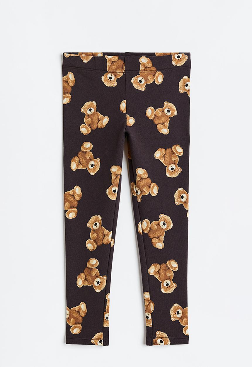 H&M - Brushed-inside leggings - dark grey/teddy bears