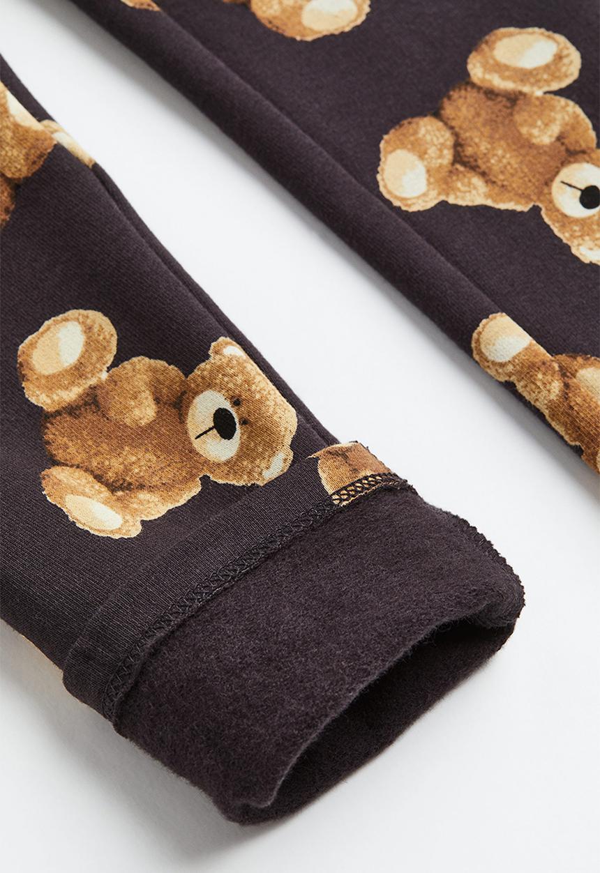 H&M - Brushed-inside leggings - dark grey/teddy bears
