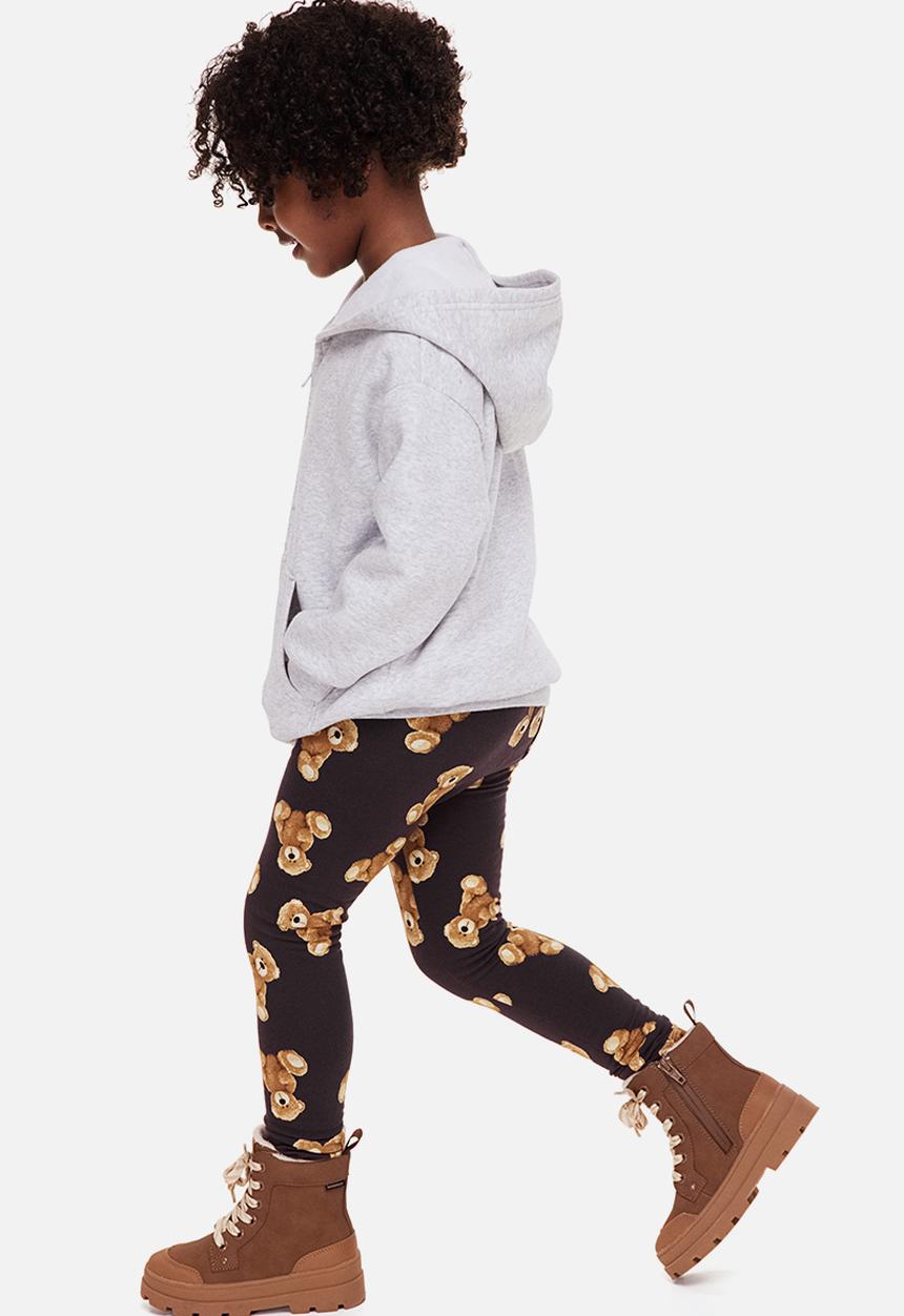 H&M - Brushed-inside leggings - dark grey/teddy bears