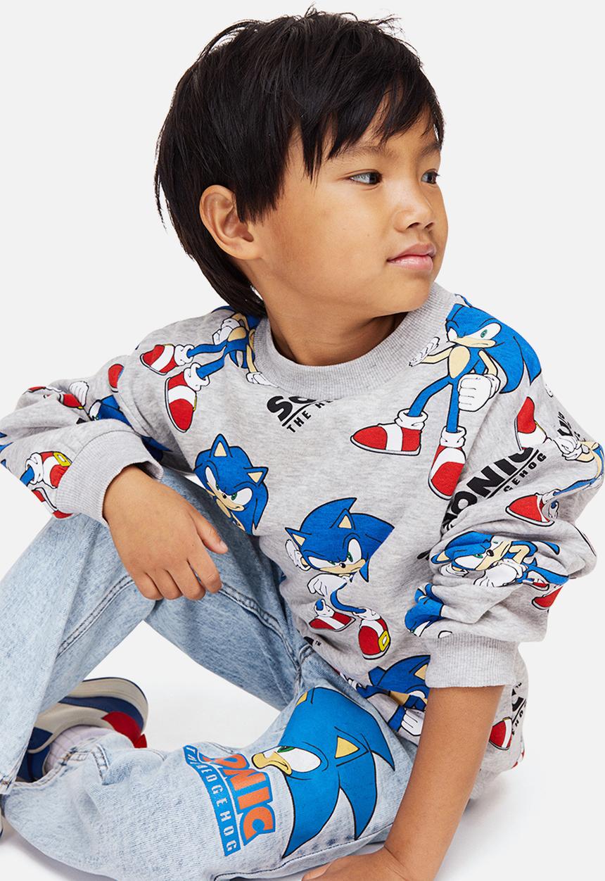 H&M - Loose fit jeans - light blue/sonic the hedgehog 
