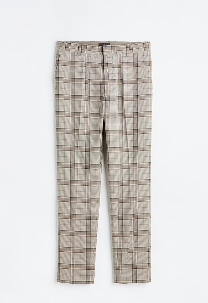 H&M - Slim fit trousers - beige checked 