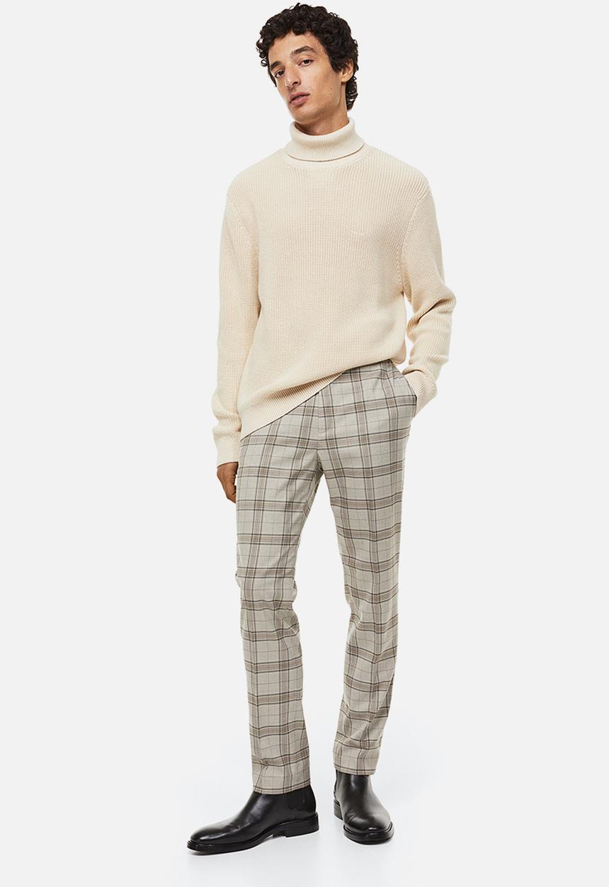 H&M - Slim fit trousers - beige checked 