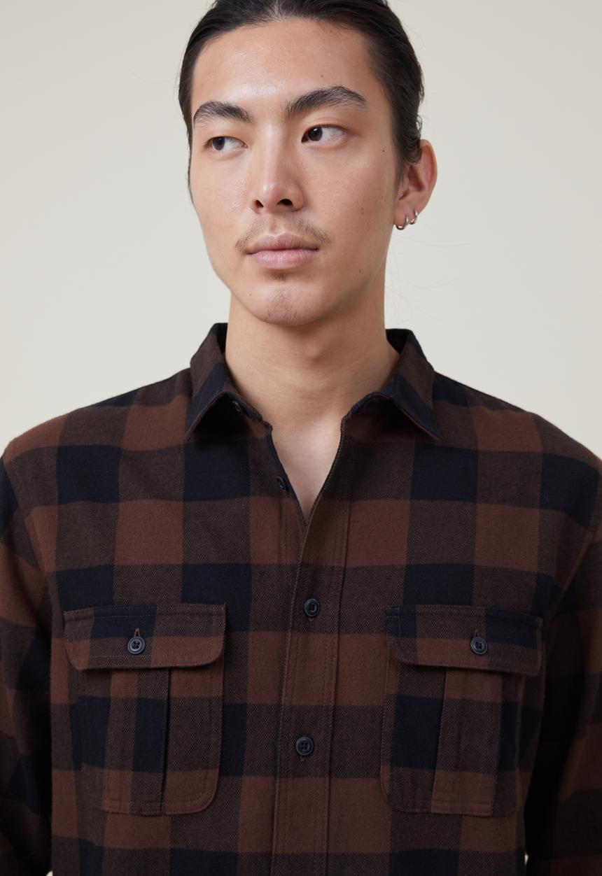 Cotton On - Greenpoint long sleeve shirt - ginger buffalo check