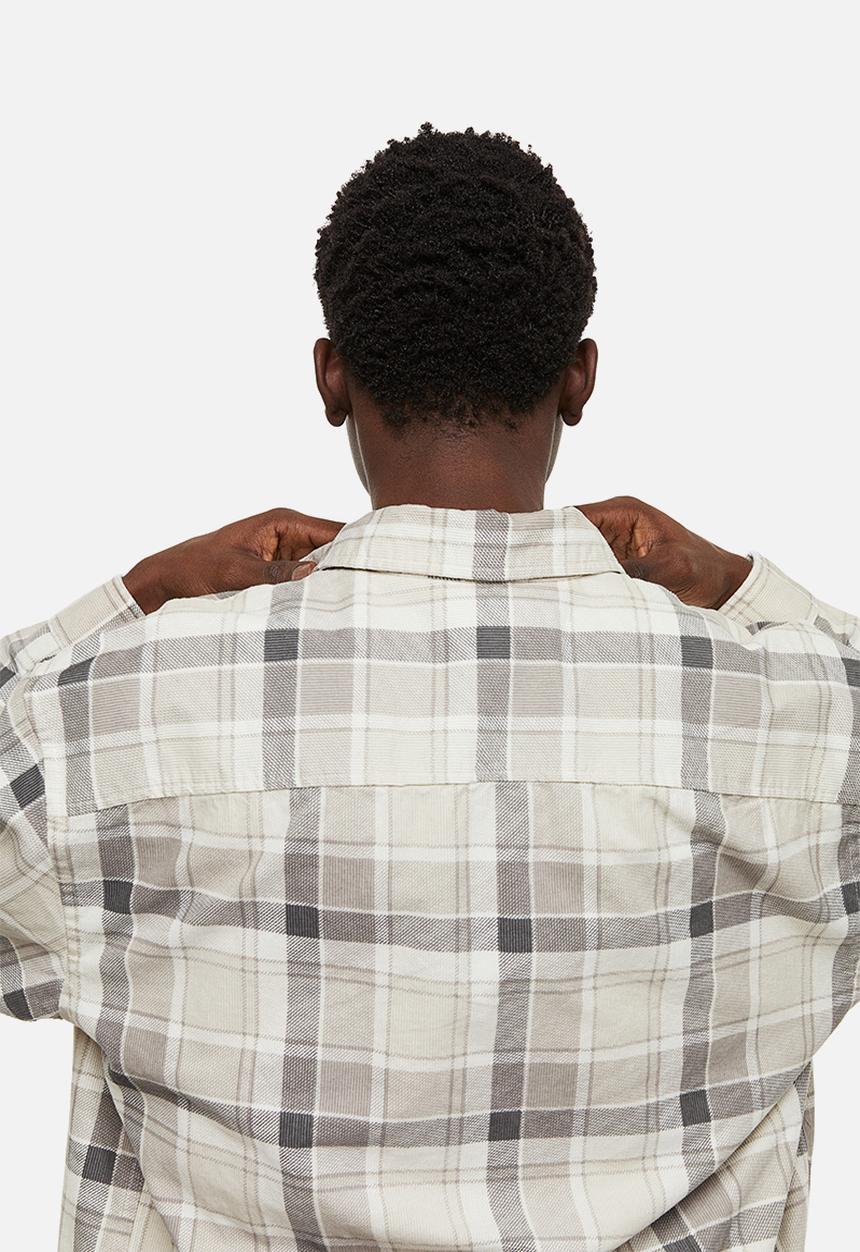 H&M - Relaxed fit corduroy shirt - light grey checked 