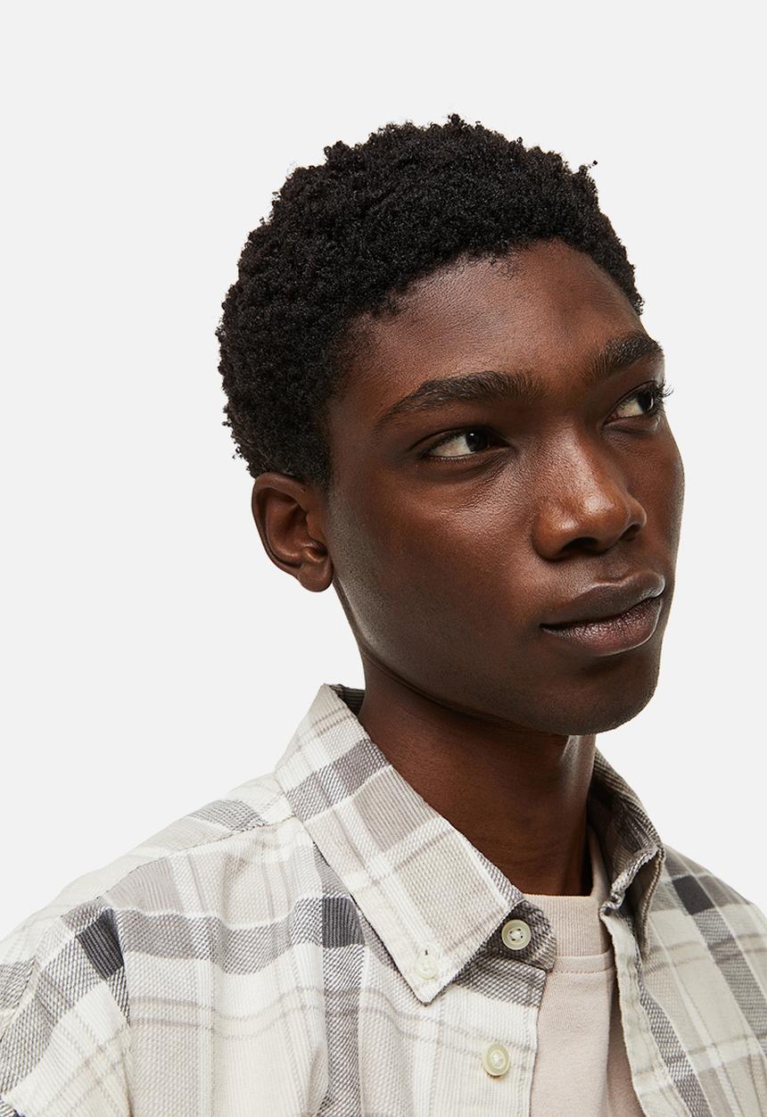 H&M - Relaxed fit corduroy shirt - light grey checked 