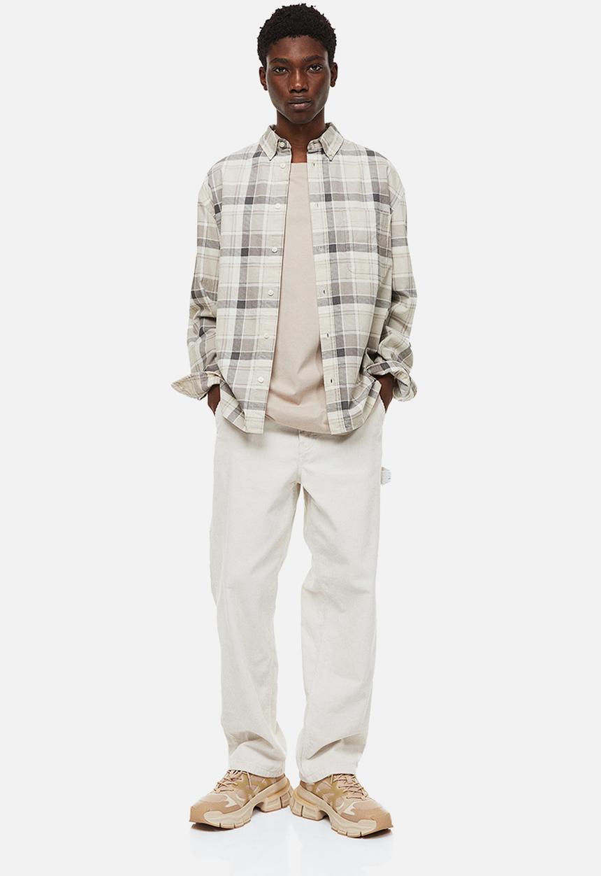 H&M - Relaxed fit corduroy shirt - light grey checked 