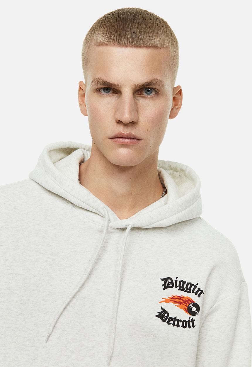 H&M - Relaxed fit printed hoodie - grey marl diggin' detroit 