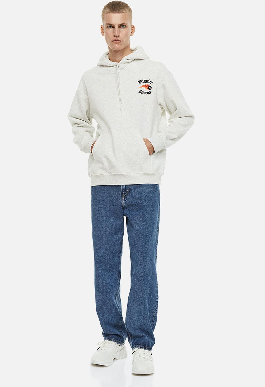 H&M - Relaxed fit printed hoodie - grey marl diggin' detroit 