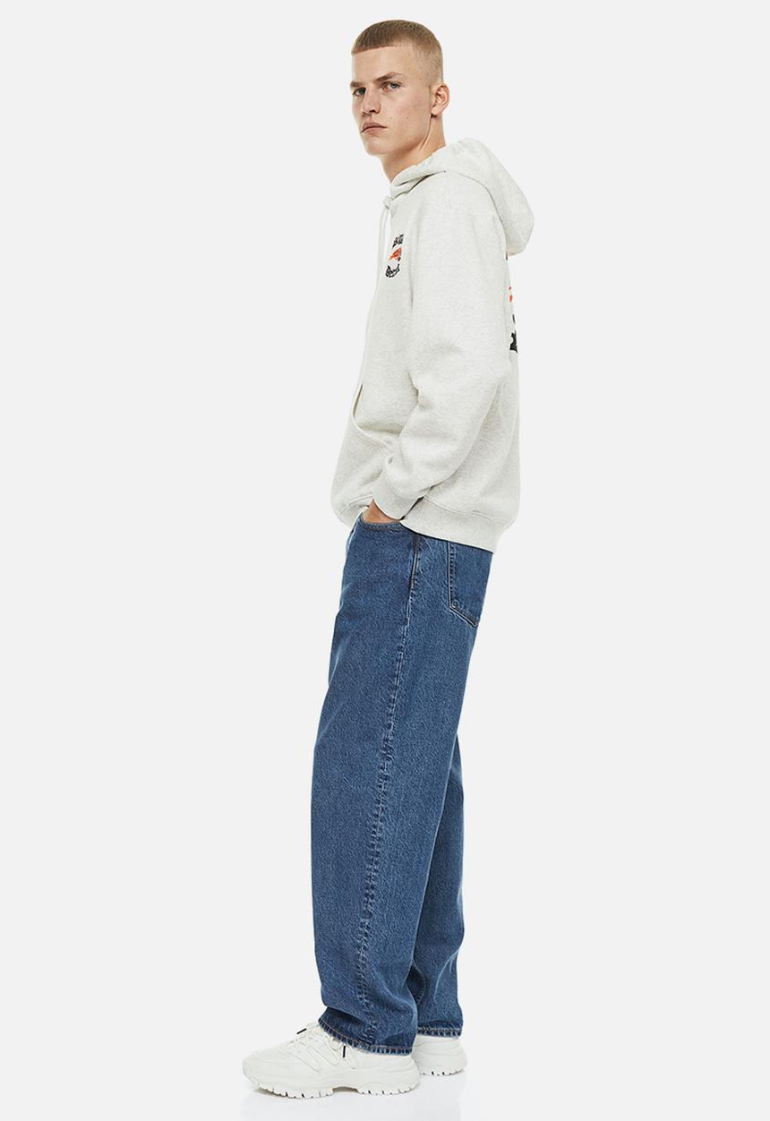 H&M - Relaxed fit printed hoodie - grey marl diggin' detroit 