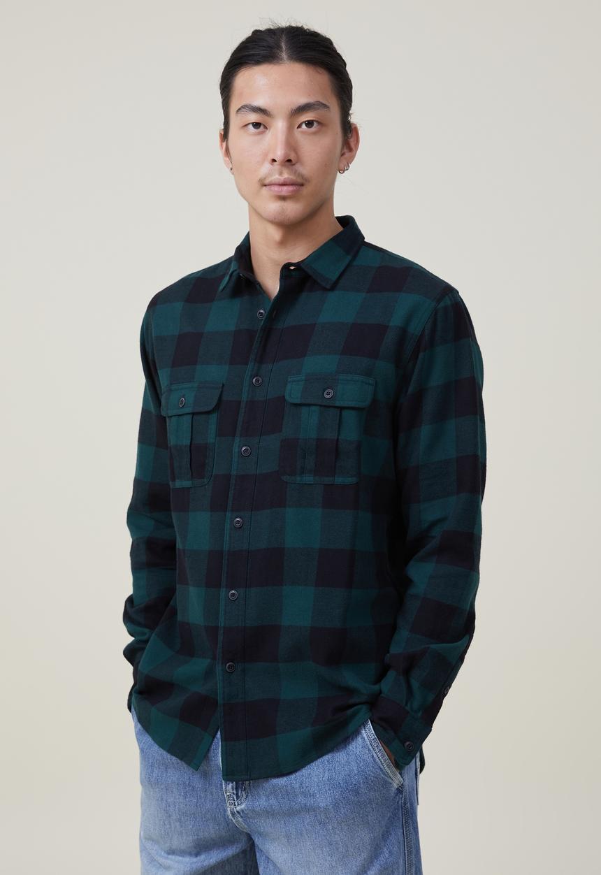 Cotton On - Greenpoint long sleeve shirt - jungle buffalo check