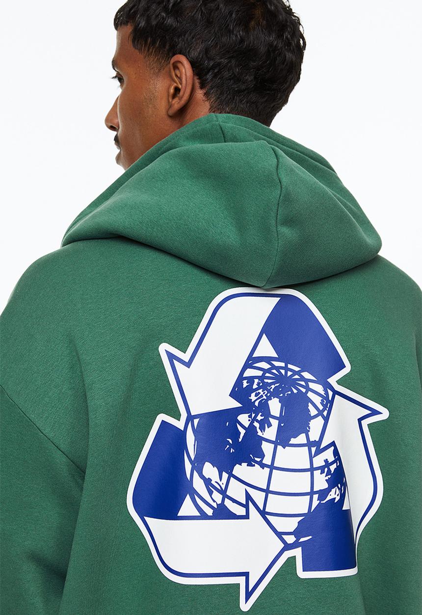 H&M - Relaxed fit printed hoodie - green earth 