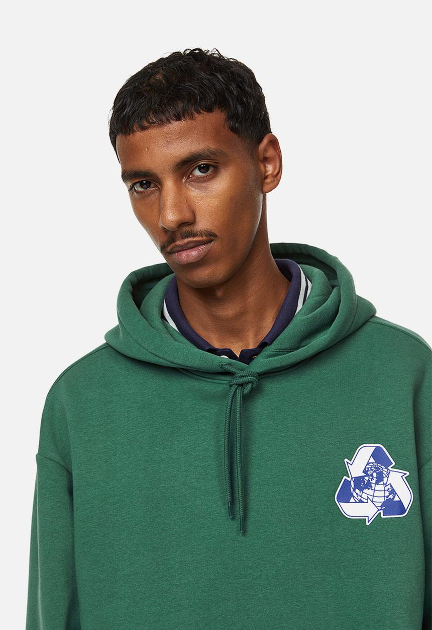 H&M - Relaxed fit printed hoodie - green earth 