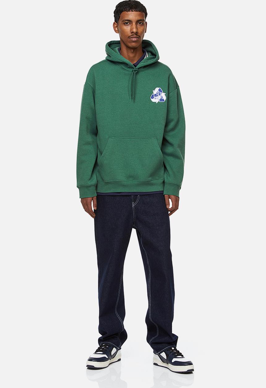 H&M - Relaxed fit printed hoodie - green earth 