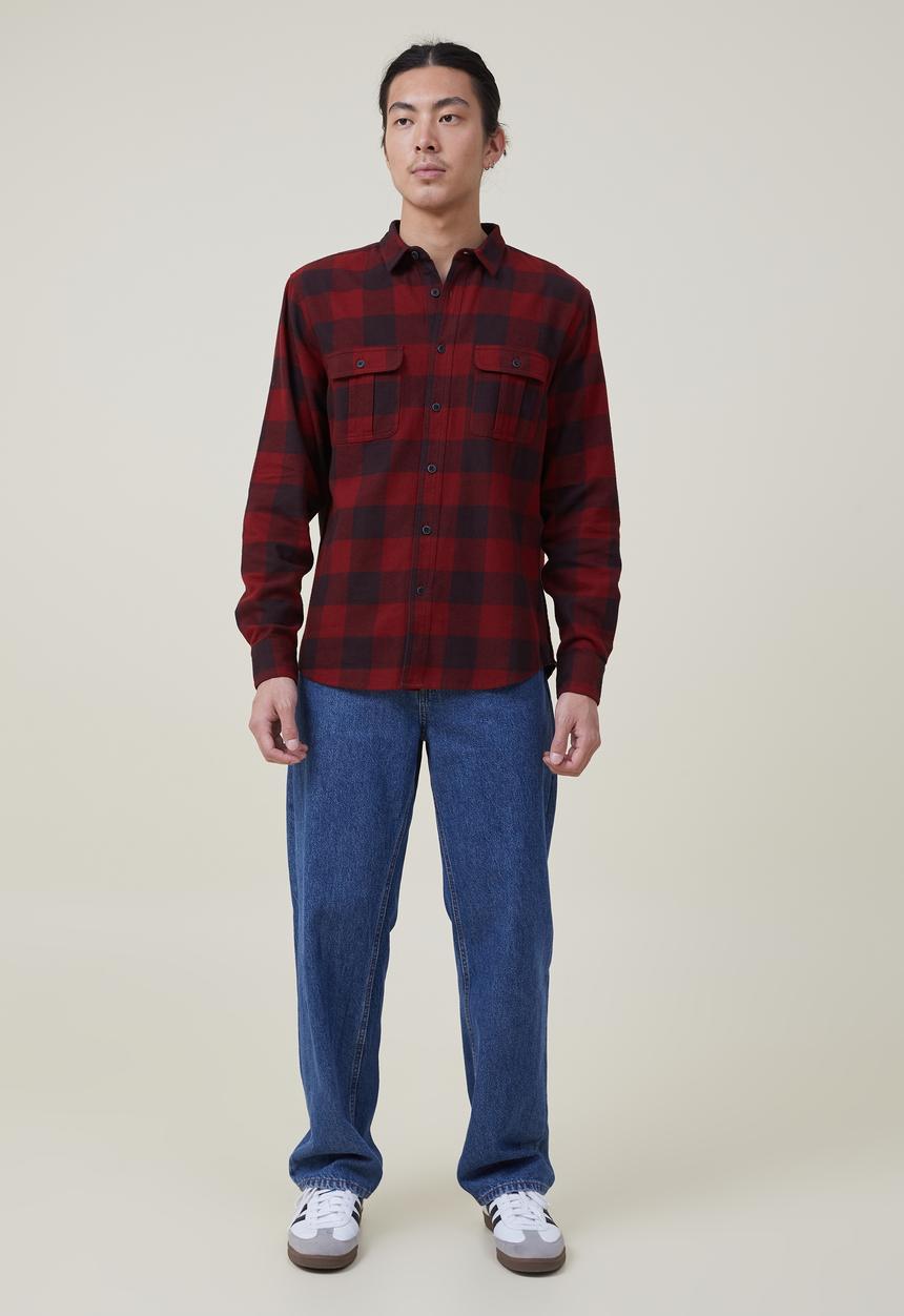 Cotton On - Greenpoint long sleeve shirt - red buffalo check