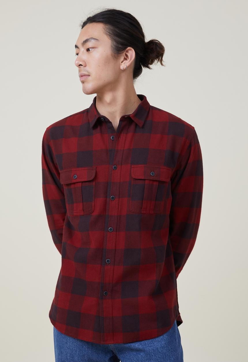 Cotton On - Greenpoint long sleeve shirt - red buffalo check