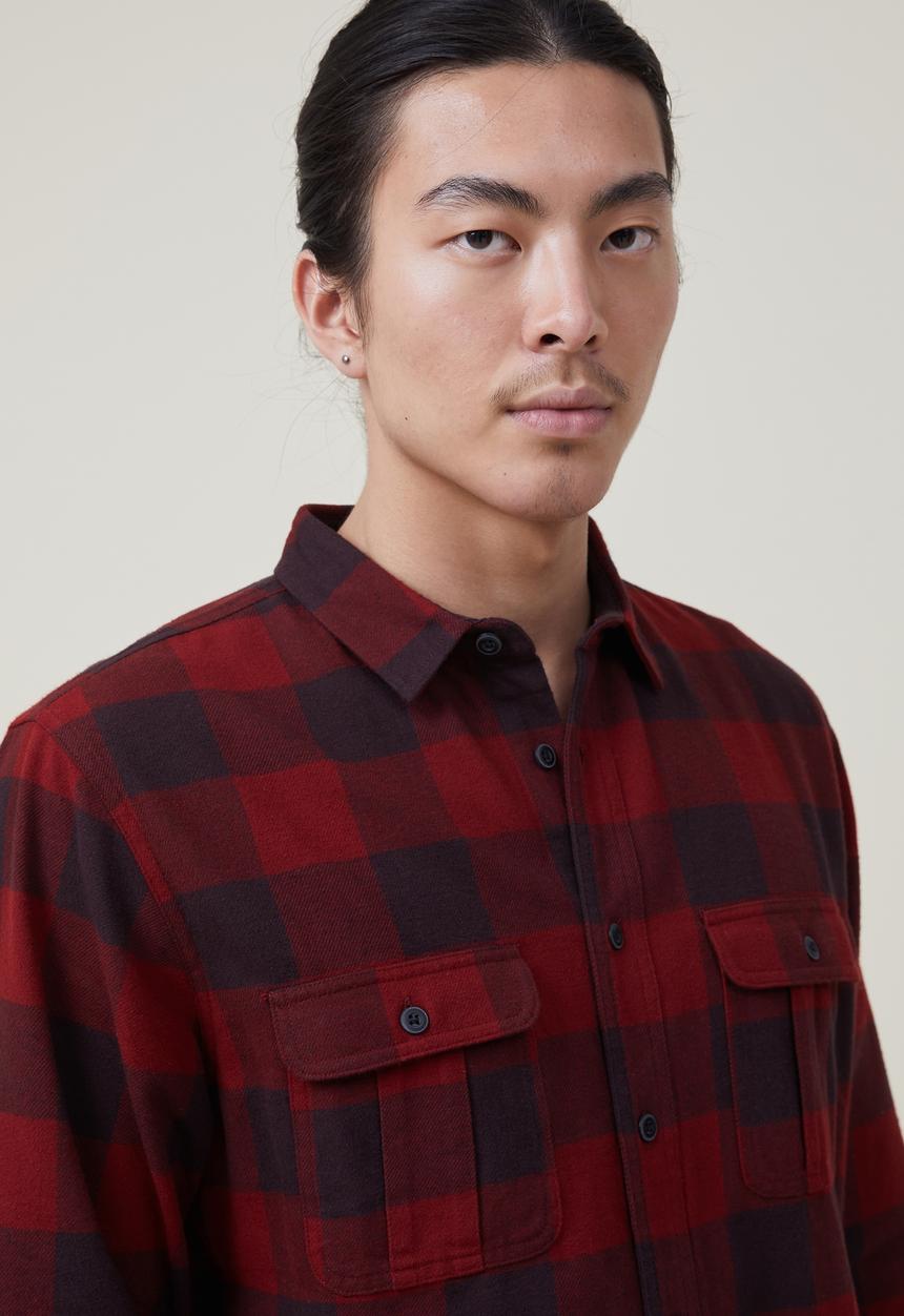 Cotton On - Greenpoint long sleeve shirt - red buffalo check