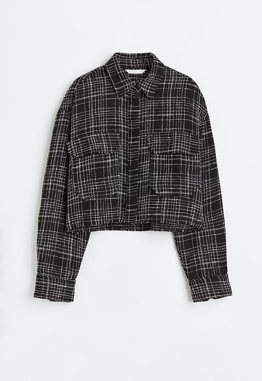 H&M - Bouclé shacket - black/checked