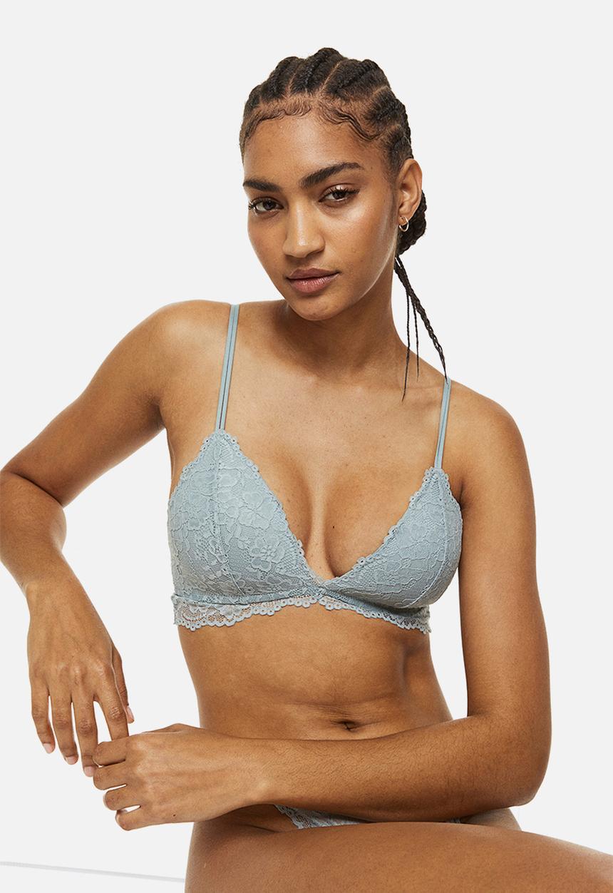 H&M - Padded underwired lace bra - light turquoise