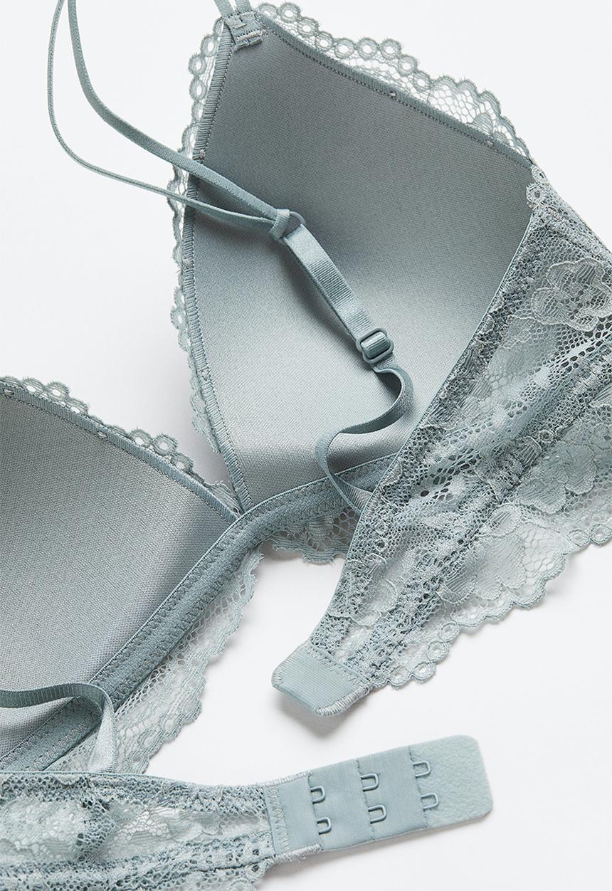 H&M - Padded underwired lace bra - light turquoise