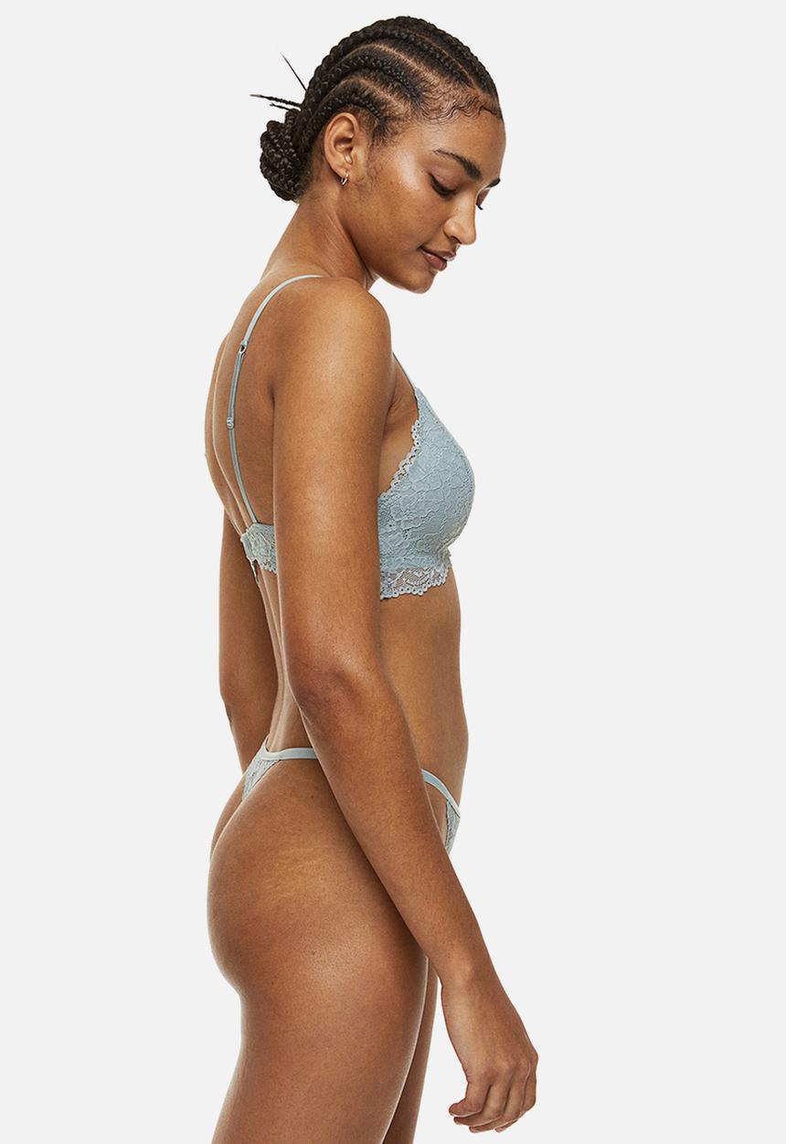 H&M - Padded underwired lace bra - light turquoise